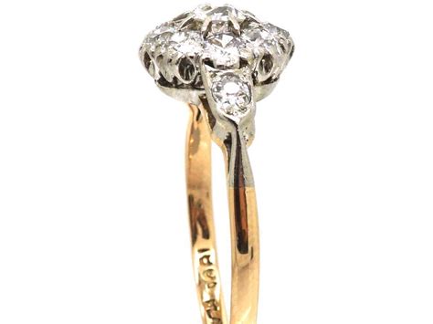 Edwardian Ct Gold Platinum Diamond Cluster Ring With Diamond Set