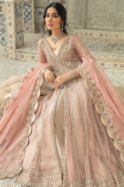 Pink Pakistani Bridal Pishwas With Lehenga Dress In Net Nameera By