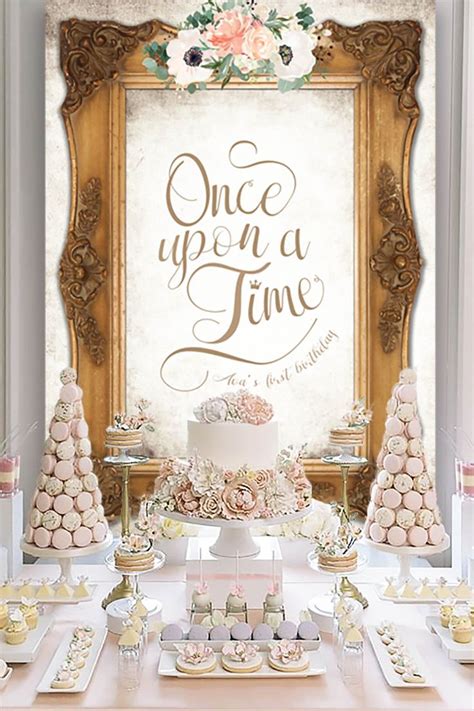 Once Upon A Time Backdrop Vintage Gold Frame Pale Pink And White