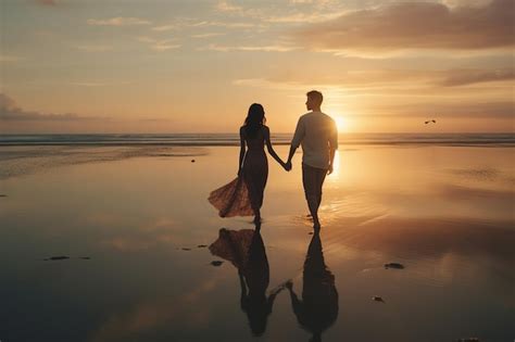 Premium Ai Image Intimate Moments Young Couples Sunset Stroll On