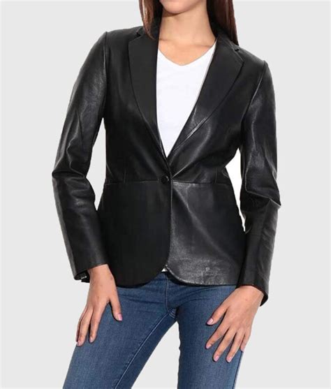 Stephnie Black Leather Blazer For Women