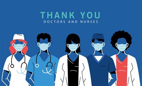 Female And Male Doctors With Masks And Uniforms Vector Design