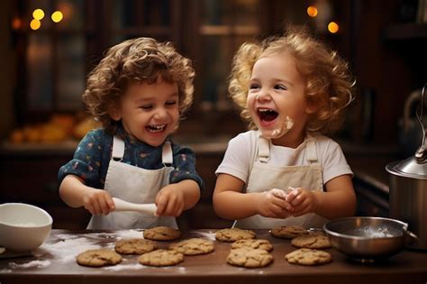 Premium Photo Kids Having Fun Baking Cookies In The Kitchen Concept