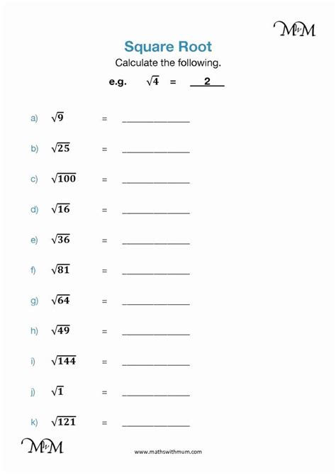 Solving Square Roots Worksheet