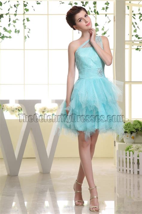 Cute Light Sky Blue One Shoulder Tulle Party Dress Homecoming Dresses