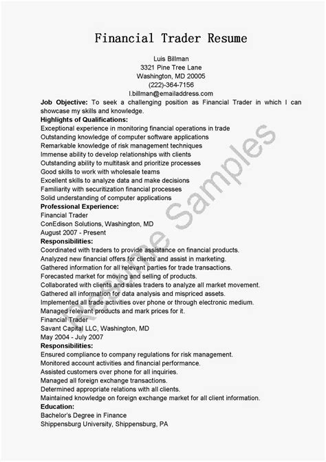 Resume Samples Financial Trader Resume Sample