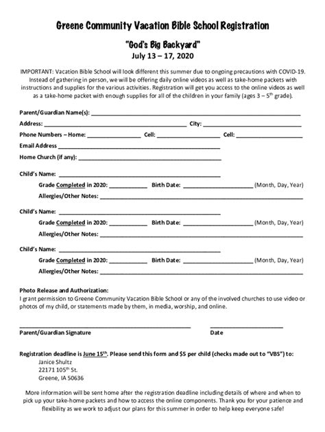 Fillable Online Vbs Registration Form 2020 Fax Email Print Pdffiller