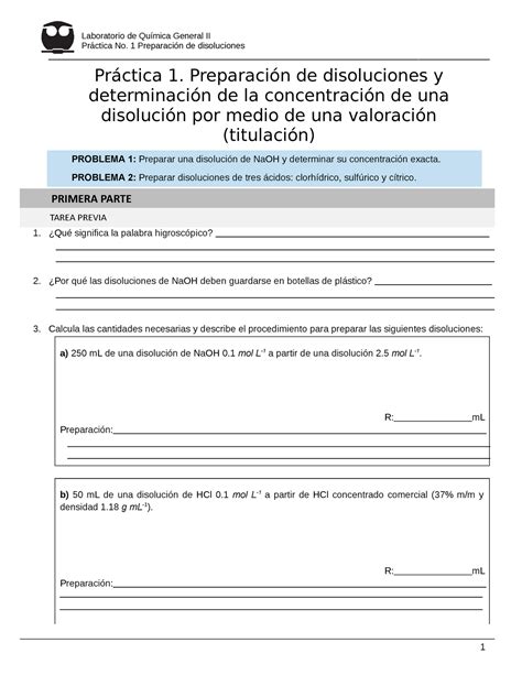 Pr Ctica Preparaci N De Disoluciones Y Determinaci N De La