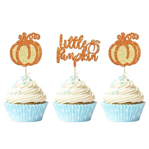 Gyufise 24pcs Little Pumpkin Cupcake Toppers Little Pumpkin