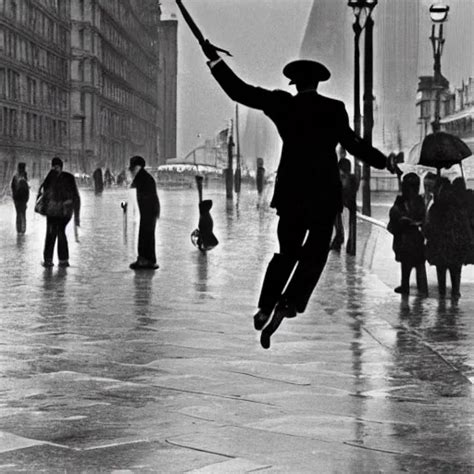 The Man Leaping With Umbrella By Henri Cartier Stable Diffusion