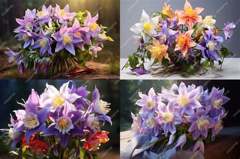 Premium Ai Image Realistic Columbines In A Bouquet In The Wrapper