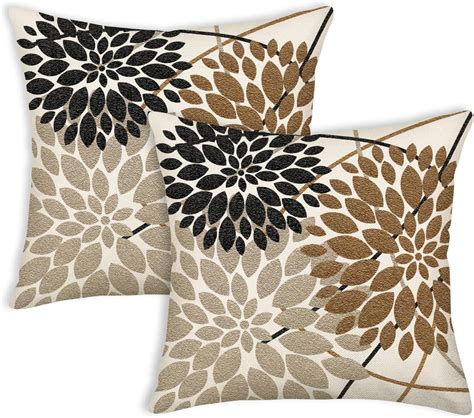 Asamour Dahlia Brown Pillow Covers 18x18 Inch Set Of 2