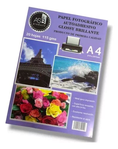 Pack X H Papel Fotografico Adhesivo A Asb Glossy Gr Color