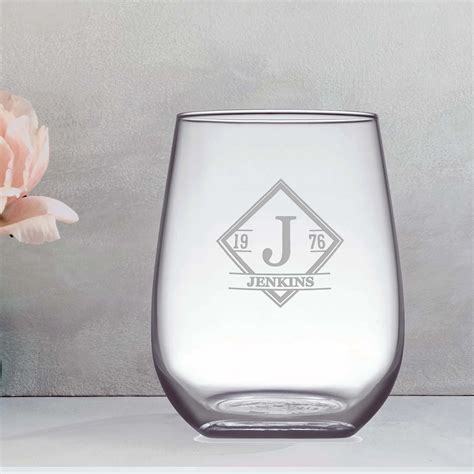 Diamond Personalised Engraved Stemless Wine Glass Givi Ts