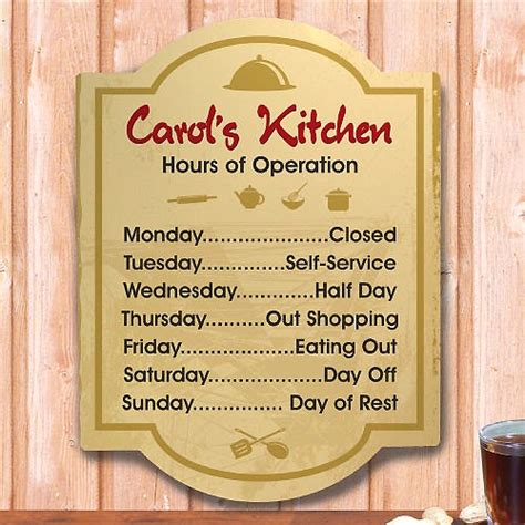 Personalized Ts Hours Of Operation Customized Kitchen Wall Signs