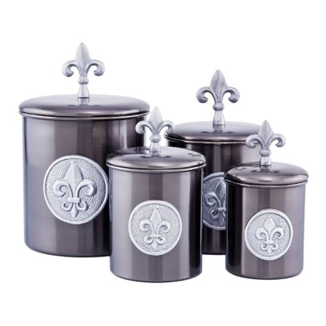 Old Dutch International Fleur De Lis 4 Piece Kitchen Canister Set Antique Pewter Canister