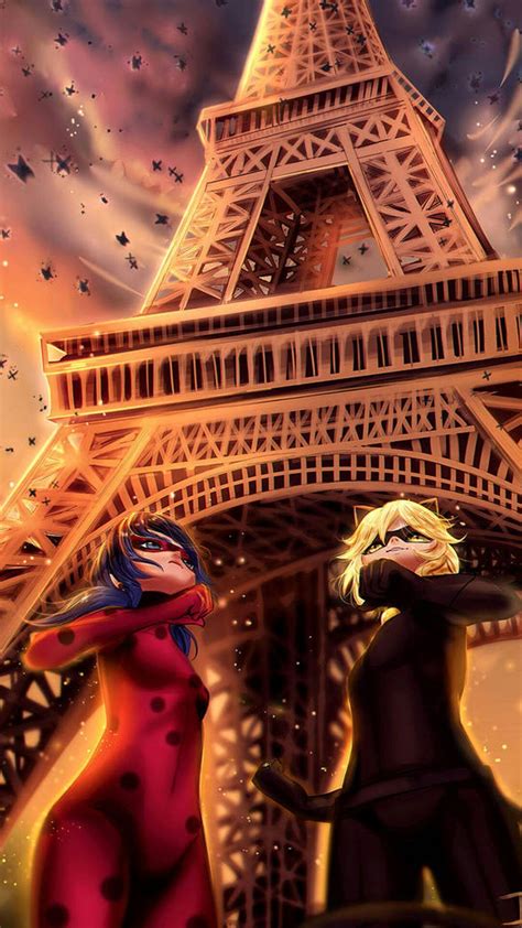 Lady Bug Y Cat Noir Salvando Paris Miraculous Ladybug Wallpaper