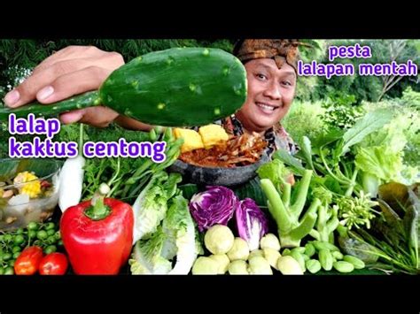 Mukbang Lalapan Mentah Lalap Batang Pepaya Jengkol Muda Mentah Sambel