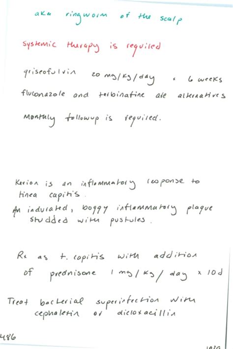 486. Treatment of tinea capitis / What is a kerion? How is it managed ...