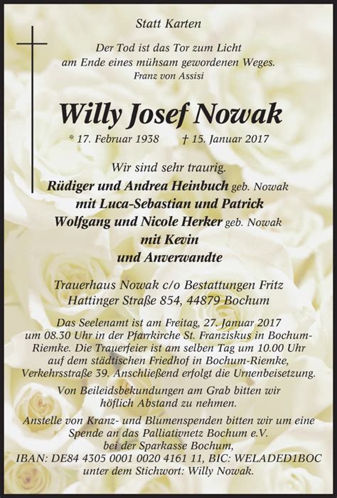 Traueranzeigen Von Willy Josef Nowak Trauer In NRW De