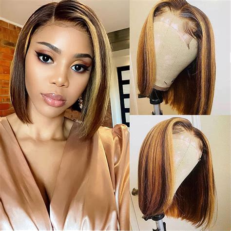 Highlight Ombre Lace Closure Wig Human Hair Colored Human Hair Bob