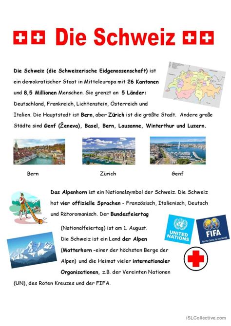 Schweiz allgemeine Deutsch DAF Arbeitsblätter pdf doc