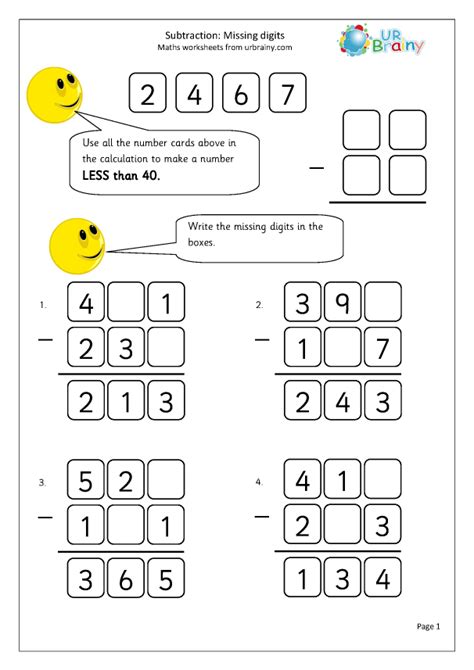 Subtraction Missing Digits 1 Subtraction In Year 5 Age 9 10 By