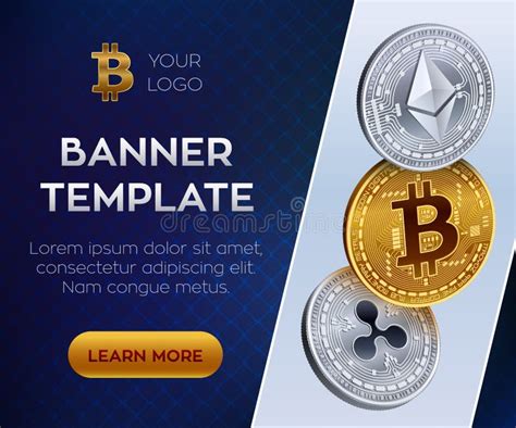 Crypto Currency Banner Template Bitcoin Ethereum Ripple 3d