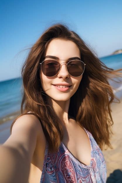 Premium Photo Portrait Of A Young Woman Taking Selfies On The Beach