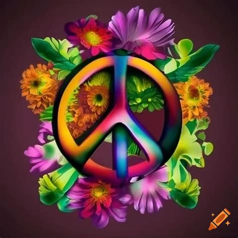 Colorful Peace Sign With Flower Border