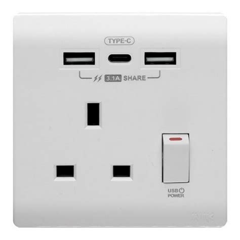 M2K TC105AP W Single TYPE C USB Wall Socket 3 1A Bright Glossy White