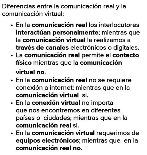 ESCRIBE 5DIFERENCIA ENTRE LA COMUNICACION VIRTUAL Y LA COMUNICACION