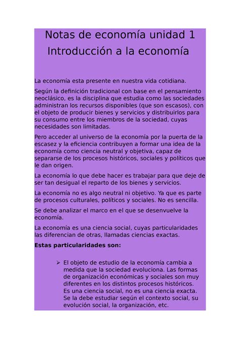 Notas De Economia Teorico Y Practico Unidad Notas De Econom A