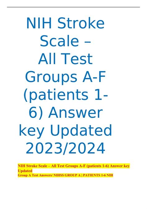 NIH Stroke Scale All Test Groups A F Patients 1 6 Answer Key