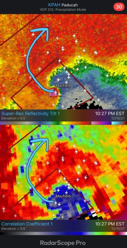 Photo Mayfield Kentucky Radar Shows Debris Sucked Up Into Tornado And