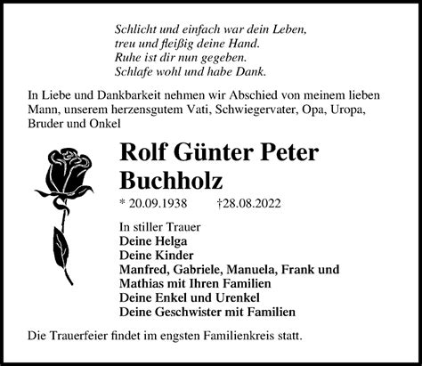 Traueranzeigen von Rolf Günter Peter Buchholz trauer anzeigen de