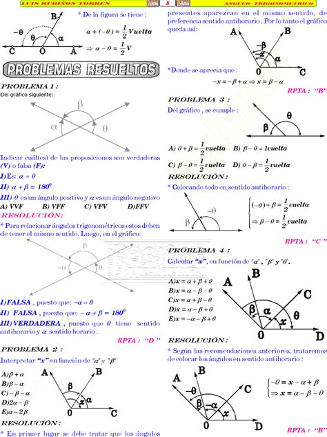 Ángulo Trigonométrico Ejercicios Resueltos De Trigonometría