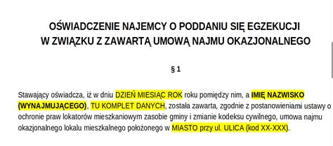 Oświadczenie najemcy o poddaniu się egzekucji w formie aktu