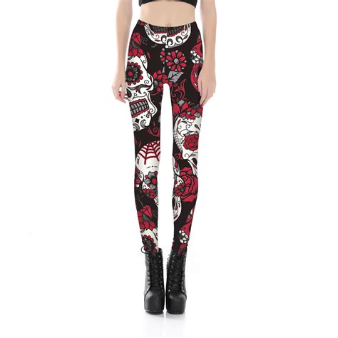 Gothic Skulls Rose Flower Leggings Flowers Ol