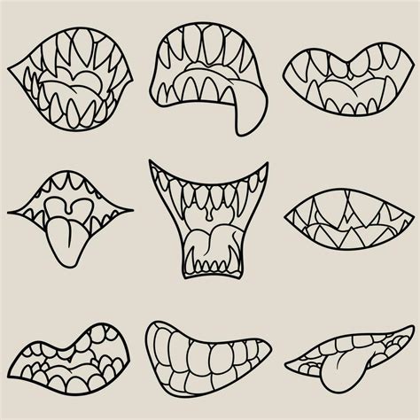 Free Vector Bundle Illustration Of Line Art Fighting Monster Mouth With Long Tongue 28087302