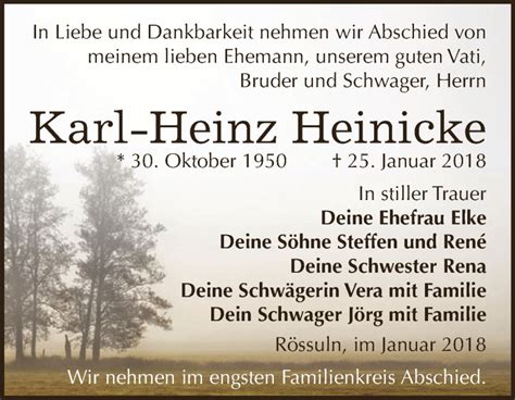 Traueranzeigen Von Karl Heinz Heinicke Abschied Nehmen De