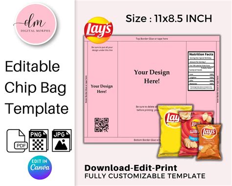 Editable Chip Bag Template Chip Bag Nutritional Label Chip Etsy