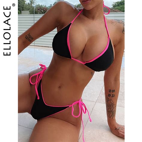 Billionm Halter Swimsuit Woman Micro Bikini Patchwork Swimwear Sexy Summer Bathing Suits Lace Up