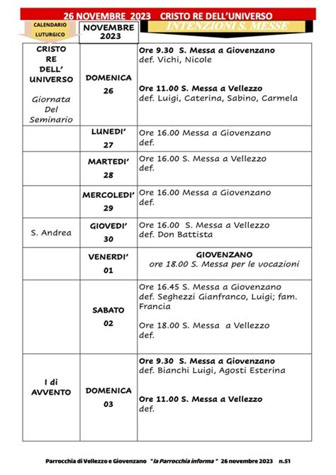 Calendario Liturgico Dal Novembre Al Dicembre