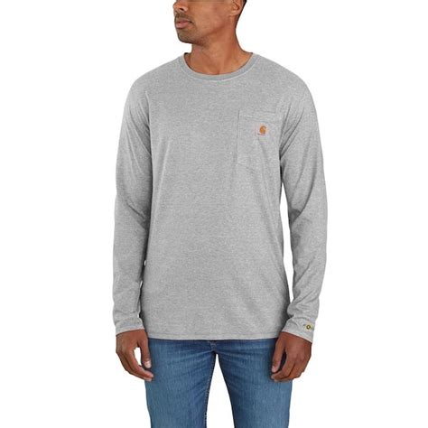 Carhartt Men S X Large Heather Grey Cotton Polyester Force Relaxed Fit Midweight Long Sleeve