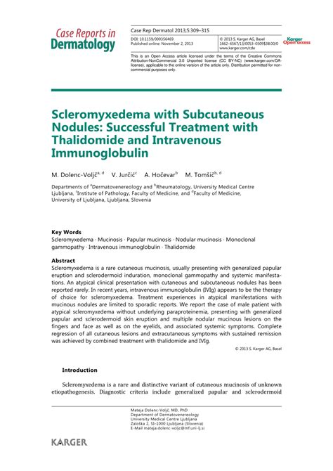 Pdf Scleromyxedema With Subcutaneous Nodules Successful Treatment