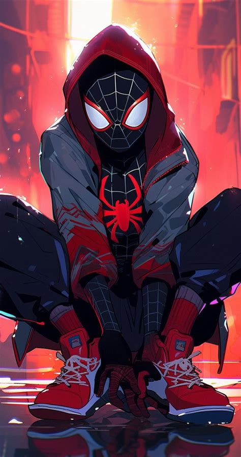 A Spider Man Sitting On The Ground With His Legs Crossed Wearing Red