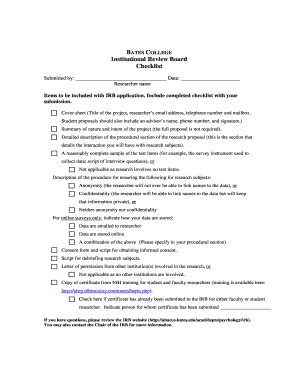 Fillable Online Institutional Review Board Checklist Bates College