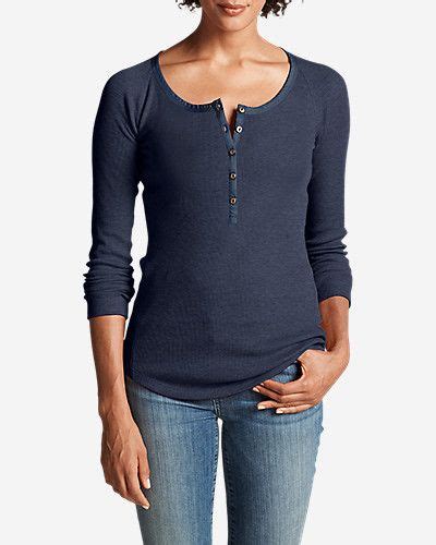 Womens Stines Favorite Waffle Henley Shirt Solid Henley Shirts