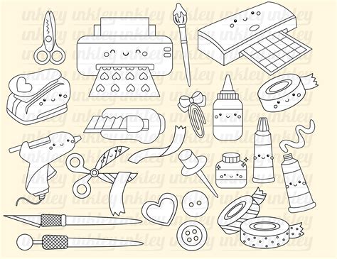 Craft Supplies Clipart Hobby Clip Art Black And Whie Etsy